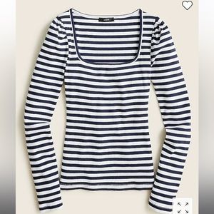 J Crew Ribbed stretch-cotton squareneck T-shirt in stripe/ Size M